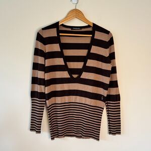 Betty Barclay Collection Women's Brown Striped V-Neck Sweater Size 8